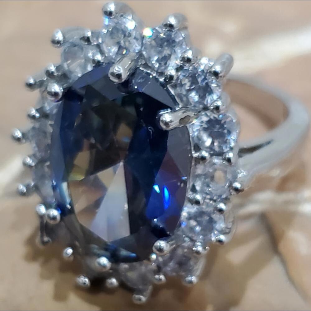 White Gold‎ Overlay 5.75CTW Mystic Topaz & White Sapphire Ring - Picture 4 of 5